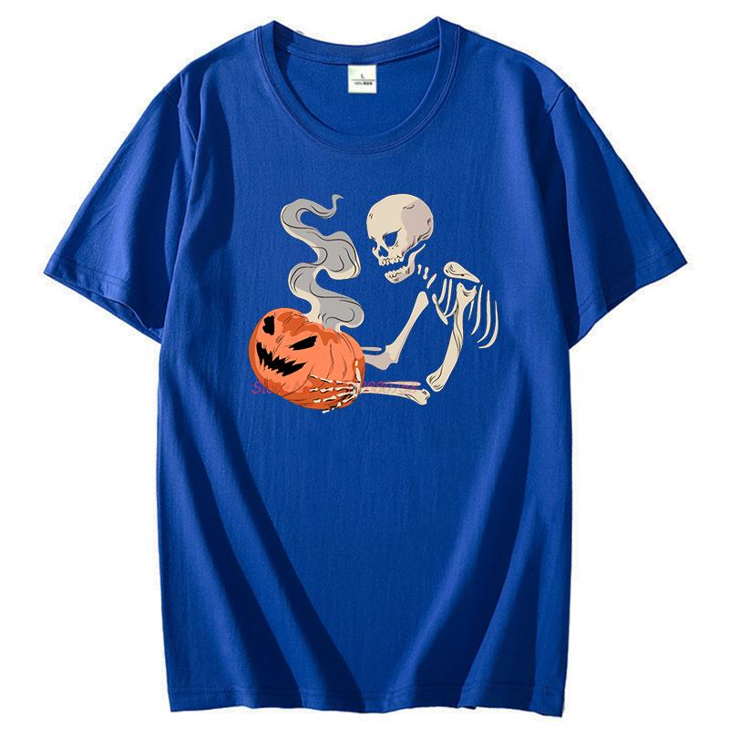 Skeleton With Pumpkin Head Funny Graphic T Shirts Halloween Breathable Printing Tees Tops Summer Cotton Casual Oneck T Shirt