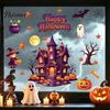 DIY Holiday Scene Halloween Static Window Clings, Purple Spooky House Pumpkin Witch Easy Peel Stick Decals Ghost Stickers, No‑Glue Reusable