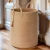 Large Storage Basket with a Sturdy Woven Spherical Lid And Beige/Brown Fibers - Heavy-Duty Storage Basket Suitable for Blankets, Laundry, Yoga Mats