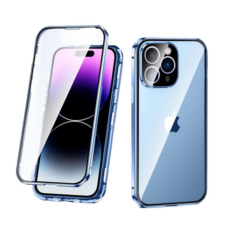 Applicable To IPhone17Promax Mobile Phone Case Apple 16 Double-sided Glass Buckle Magneto 14 Metal Magnetic Case