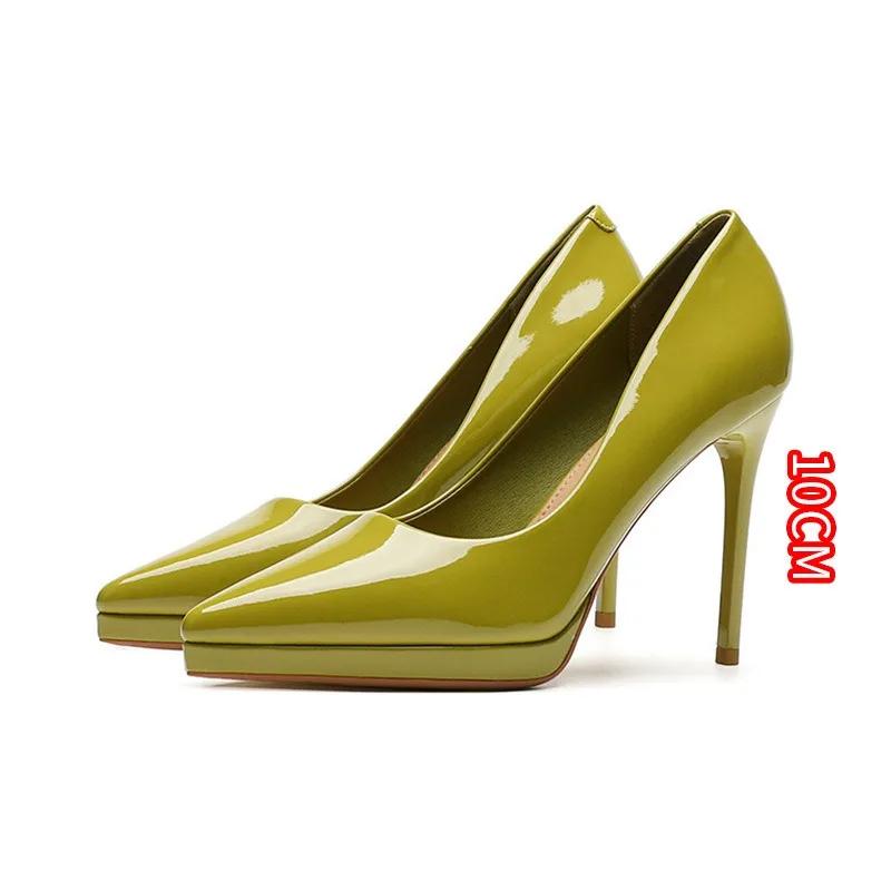 2026 Women's Sexy High Heels Pumps Patent Leather Platform High Heels Shoes Club Party Pointed Toe Stiletto Female Office Shoes
