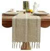 Macrame Table Runners Cream Beige With Tassels Hand Woven Cotton Table Runners Rustic Farmhouse Style For Bohemian Kitchen Decor