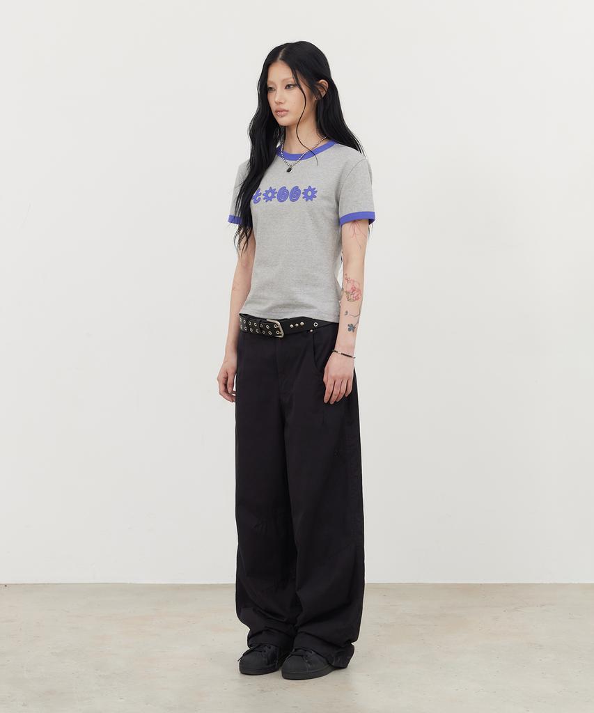 Tonilolenseu [W] Symbol Logo Applique Ringer T-Shirt Melange Grey