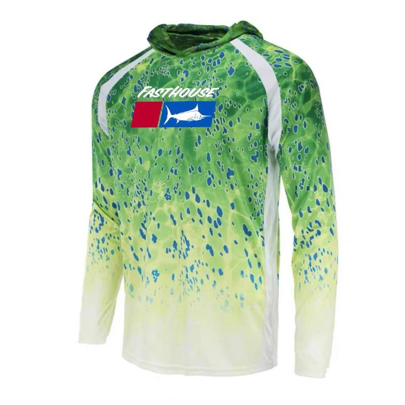 Men's Fishing Shirt Hooded Long Sleeve Sunblock UPF 50+ Outdoor Camouflage Moisture Wicking Jersey Fishing Apparel Tops