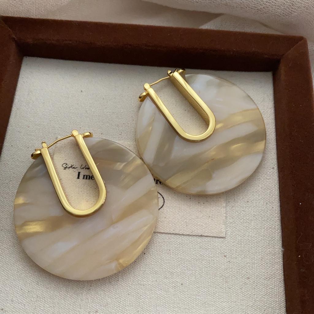 Fashionable Round Acetic Acid Unique Marbled Stud Earrings, Innovative Temperament, High-End Simplicity, Atmospheric Personality, Versatile Earrings