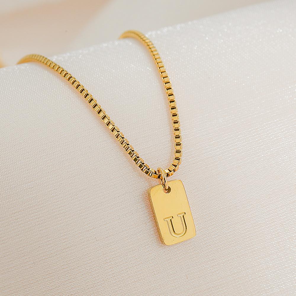 Square Brand 26 English Letters Pendant Necklace Daily Versatile Accessories