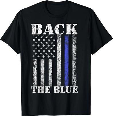Thin Blue Line Back the Blue Amerikanische Flagge Polizei Unterstützung Geschenk Unisex T-Shirt