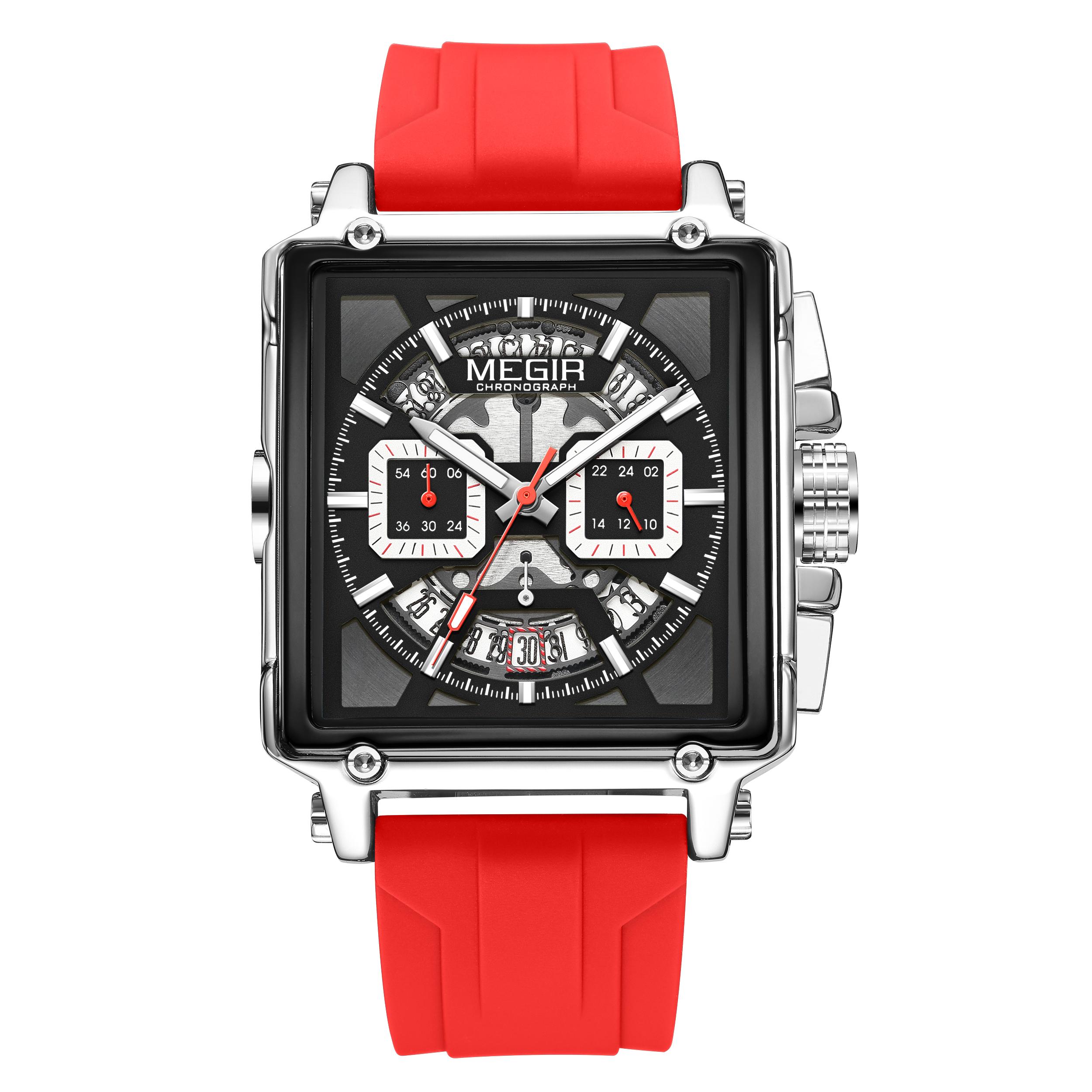 

MEGIR Men s Square Chronograph Watch 3ATM Waterproof Quartz Sport Wristwatch for Men with Date & Stopwatch Relogio Masculino червоний