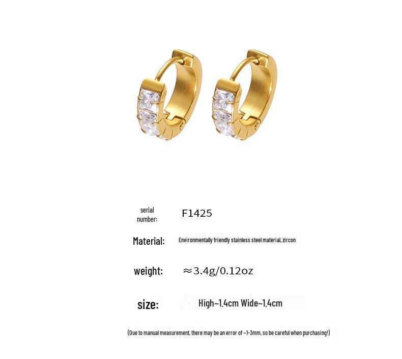 Qiong Yao European Style Rhinestone Hoop Ear Cuff, 18K Gold-Plated, Luxury Stainless Steel Earrings, Fade-Resistant.