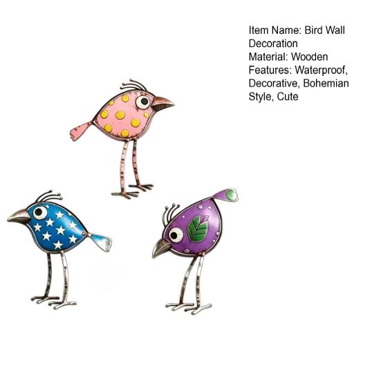 Baizihuahu 3 Stück Holzvögel Wandkunst Dekor, Antike Vogel-Hängefiguren, Lustige Langbein-Skulptur, Boho Bauernhaus Dekorationen für den Außenbereich Garten