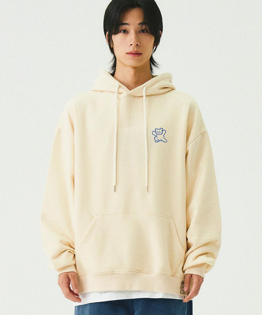 [Unisex] Small Line Bear Smile Hoodie_Cream