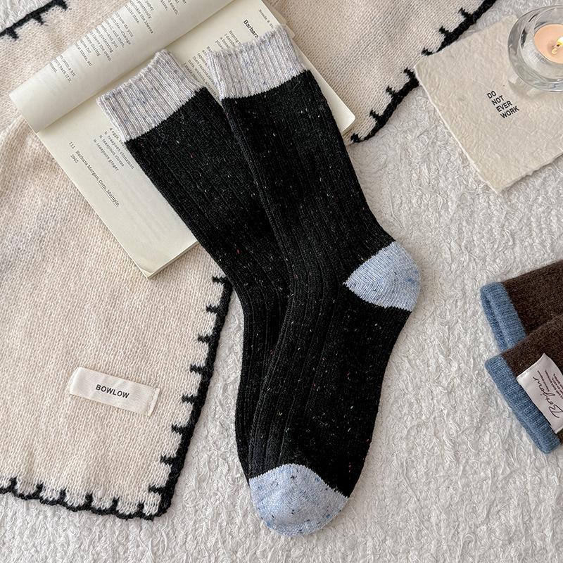 Wool Socks Children'S Stacking Socks Season Warm Fleece Thickened Stockings Color Matching Retro Ideas Yarn Medium Tube Socks Women
