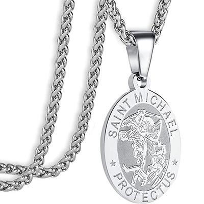 Collier Pendentif Saint Michel pour Hommes Acier Inoxydable Religieux Bijoux Garçons Cadeau