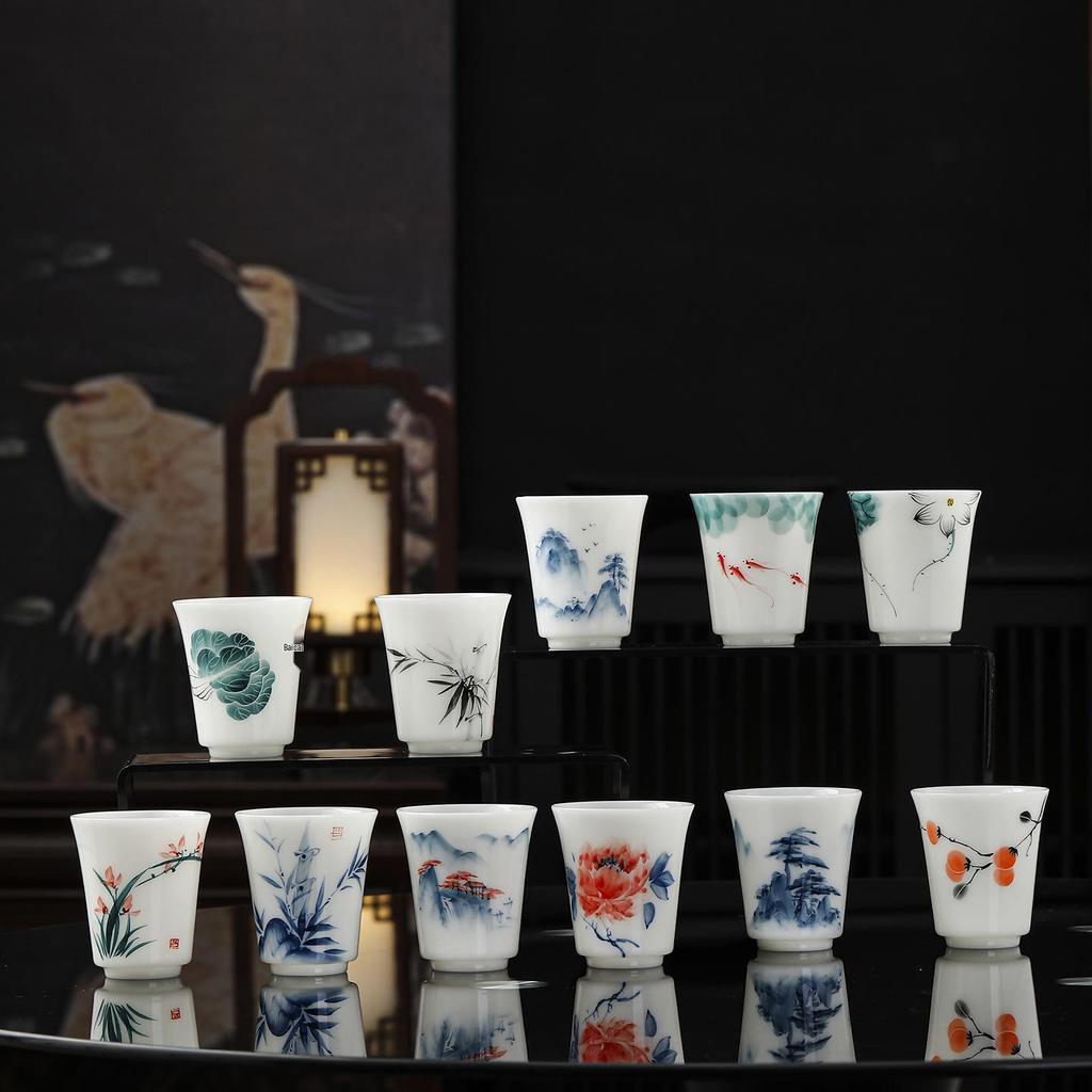 Hand-Painted Raw Jade Porcelain Tea Cup - Underglaze Blue and White Kung Fu Single Cup
