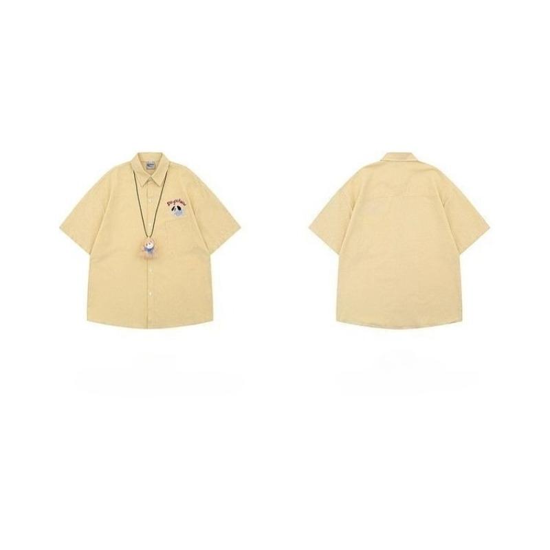 Dog Embroidered Women's Shirt Short Sleeved Teddy Bear Pendant Checkered Shirts College Style Casual Versatile Blouses