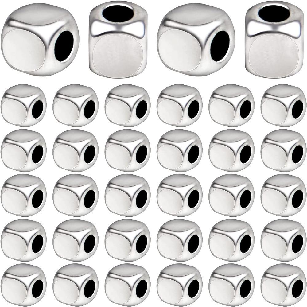 3mm Cube Beads Silver Spacers Beads Necklace Making Stainless Steel Loose  Jewelry Making