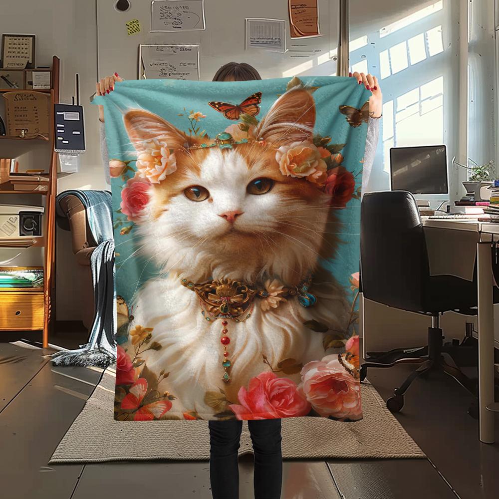 

1Pc Orange Cat Print Flannel Blanket, High quality Comfortable for All Seasons, Home Decor, Warmth and Comfort, Perfect for Christmas Gifts 80cm x 120cm