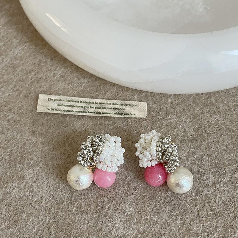 Sweet Pearl Beaded Flower Earrings Women Cute Stylish Trendy Daily All-match Jewelry