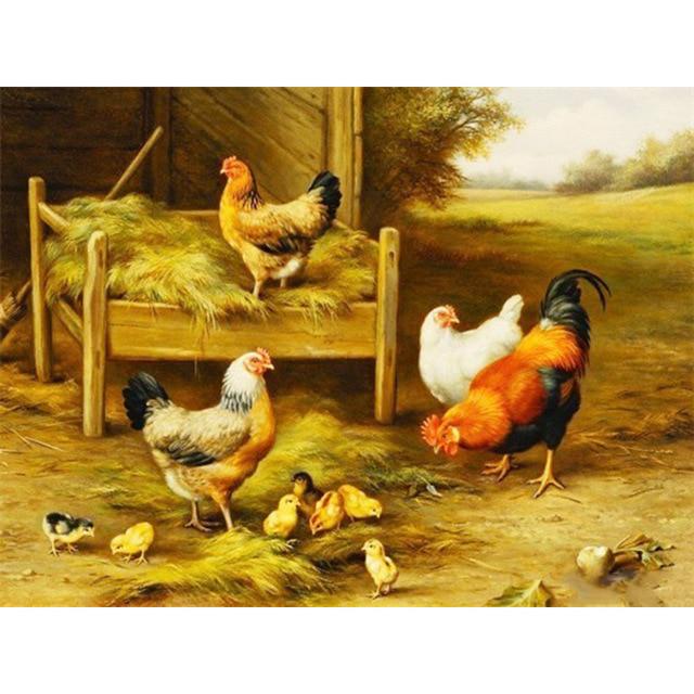 DIY 5D Diamond Painting Rooster Hen Chicken Full Round Diamond Embroidery Cross Stitch
