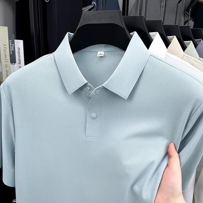 Men's High-End Ice Silk Short Sleeve Polo Shirt - Seamless Chinlon Spandex Turn-Down Collar Summer Top