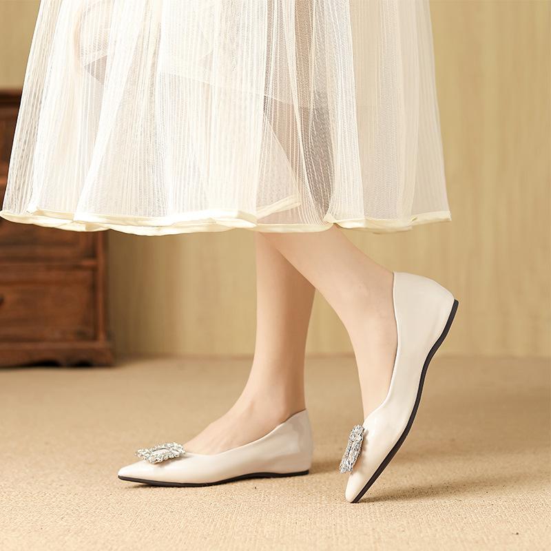 W828-39 Rhinestone 2025 Small Fragrant Wind Inner Height Increase Fashion Single Shoes Pointed Square Buckle Evening Shoes