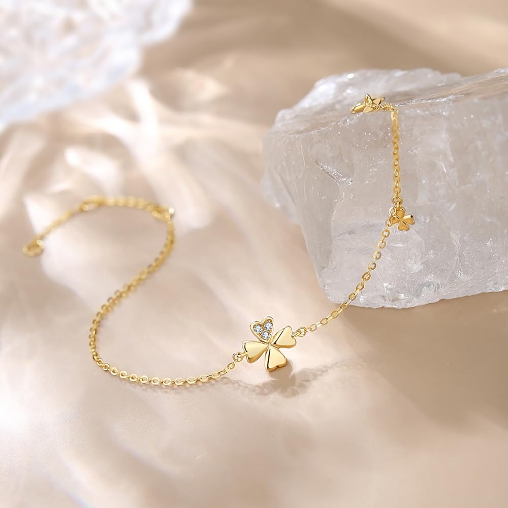 FANCIME Diamond Bracelet for 18K Yellow Clover Perfect for Gift Wrapping Included Women, Gold, Lab-Grown Diamonds, Four-Leaf Design, Extendable,