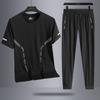 Men's Ice Silk Casual Sports Outdoor Loose Two Piece Set Breathable Quick Drying Round Neck T-shirt Pants