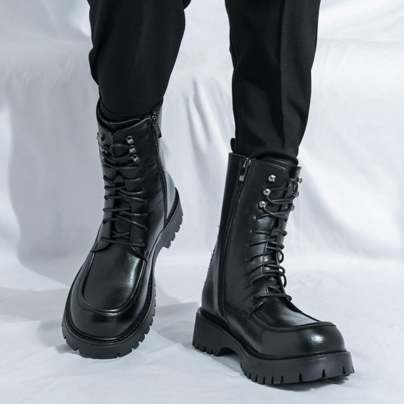 Martin boots autumn and winter new high boots men's British long tube lace-up high-top leather boots thick-soled heightening locomotive boots