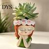 Whimsical Home Decor Cute Girl Resin Planter, Head Planter with Rose Garland, Desktop Flower Pot Decorative Plant Container for Succulents Cactus