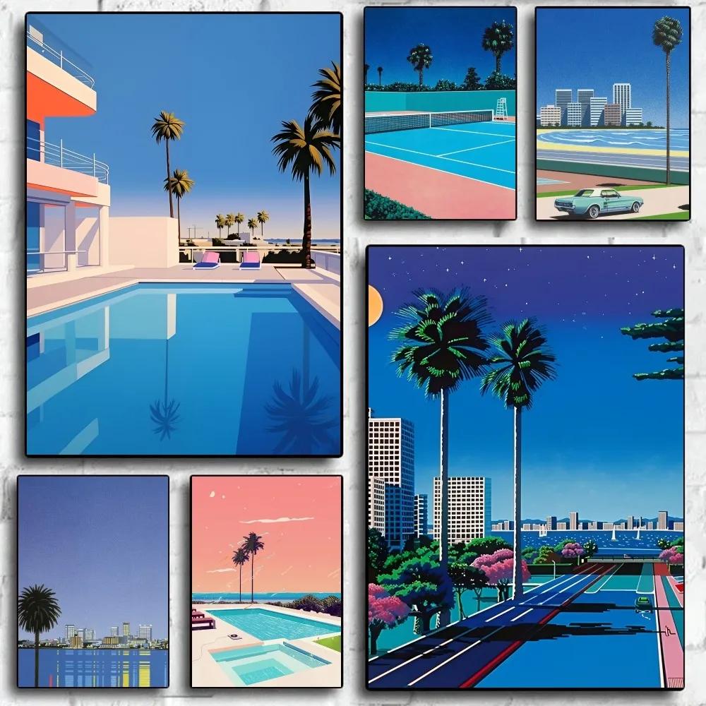 Japan Beach City Summer Canvas Painting Hiroshi Nagai Vaporwave Poster Home Living Room Bedroom Bar Cafe Art Decor