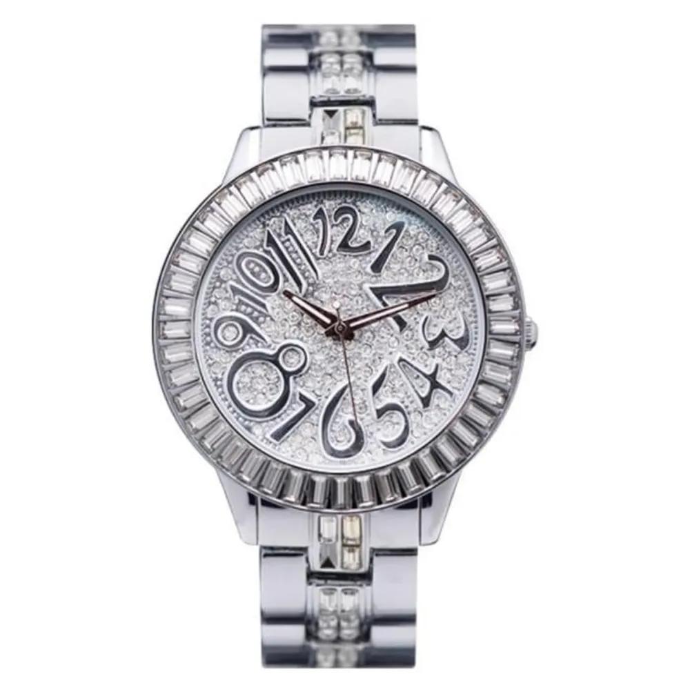 Men s Cubic Wristband Combination Number Gorgeous Point Big Watch A20489_Silver