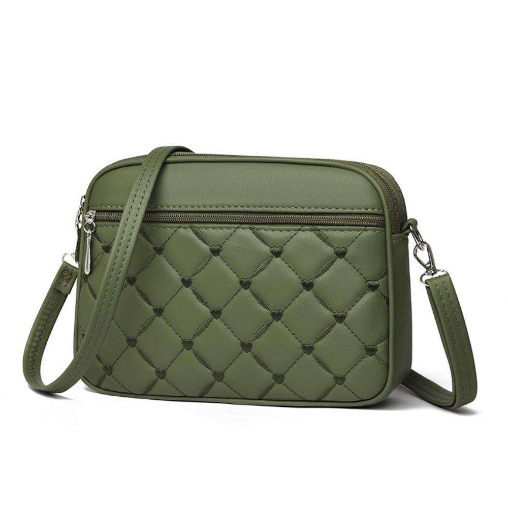 PU Leather Crossbody Bag Heart-shaped Embroidery Zipper Messenger Bag Solid Color Small Square Bags for Women Ladies