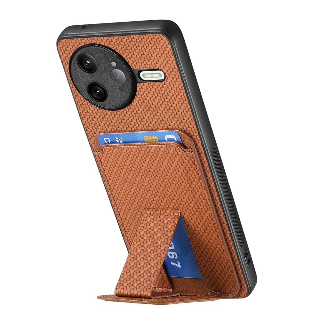 For Xiaomi Poco F7 Ultra 5G/Xiaomi Redmi K80 Pro 5G Case Card Holder Carbon Fiber Texture Leather Coated TPU Phone Cover