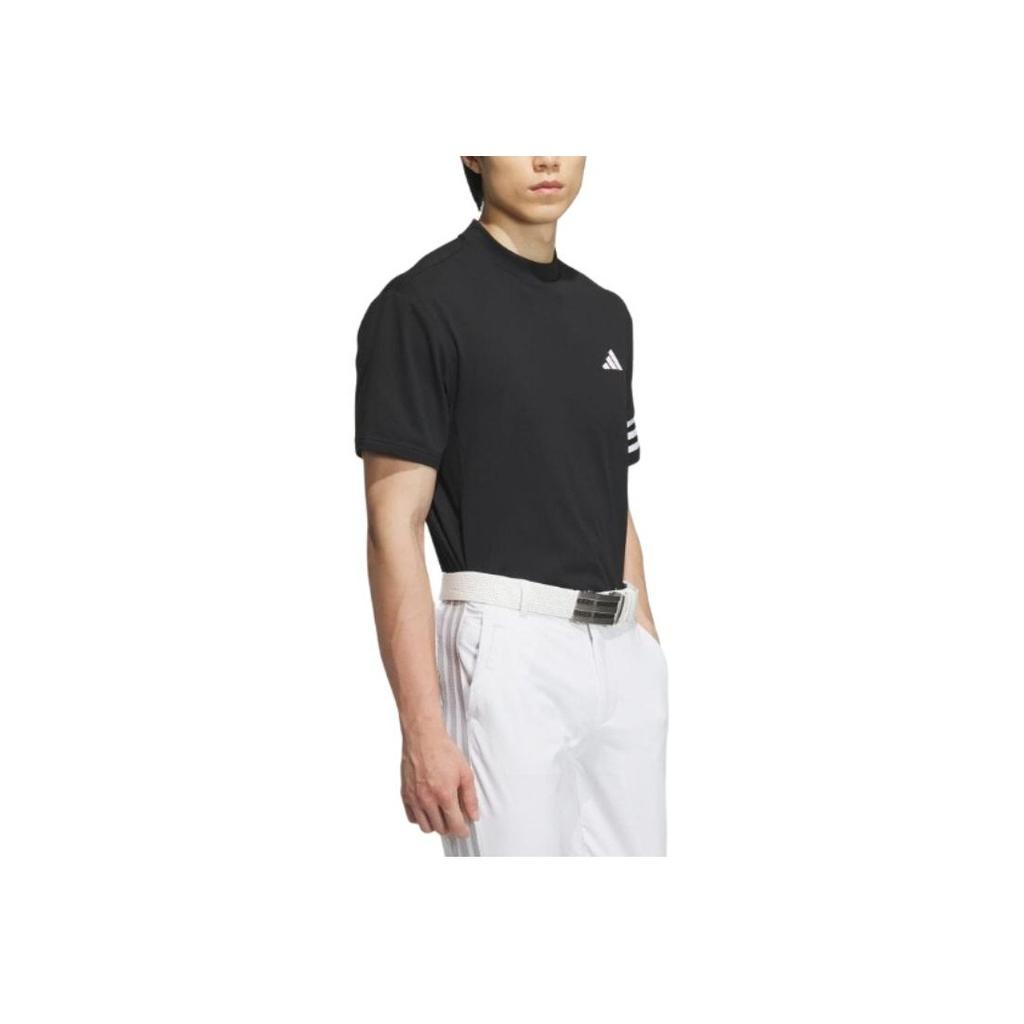 Adidas Logo Print Three Stripes Mesh Breathable Fitted Straight-Cut Short Sleeve T-Shirt Men Tops Black IN9052