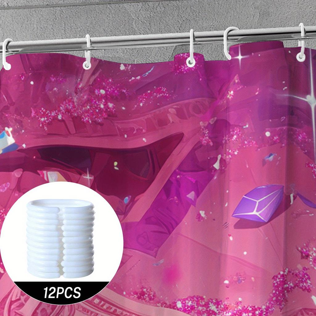 Money Theme Peva Shower Curtain - Dollar Bill & Gemstone Print, No-Hole Design, Easy Install, Aesthetic Bathroom Decor