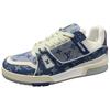 Louis Vuitton Trainer Cow Leather Low Top Skateboard Shoes Unisex Blue White 1ADHIT