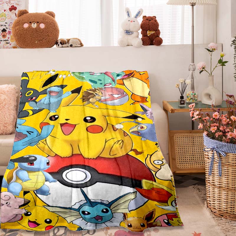 

2026 New1PC Pokémon Pikachu Pattern Blanket Warm Soft Fluffy Kids and Adults Sofa Bed Throw Blanket Outdoor Travel Camping Luxur 75x90cm