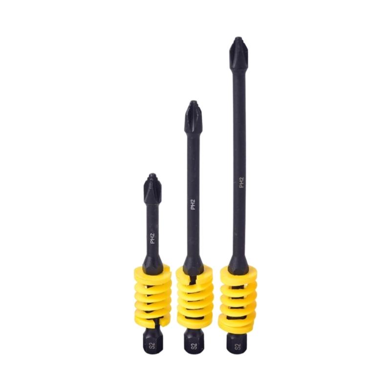 3 Piece Auto Ejecting Screwdriver Bits Nonslip Serrated Head Durability Steel Magnetic Grip for Hand Tool 65/90/110mm