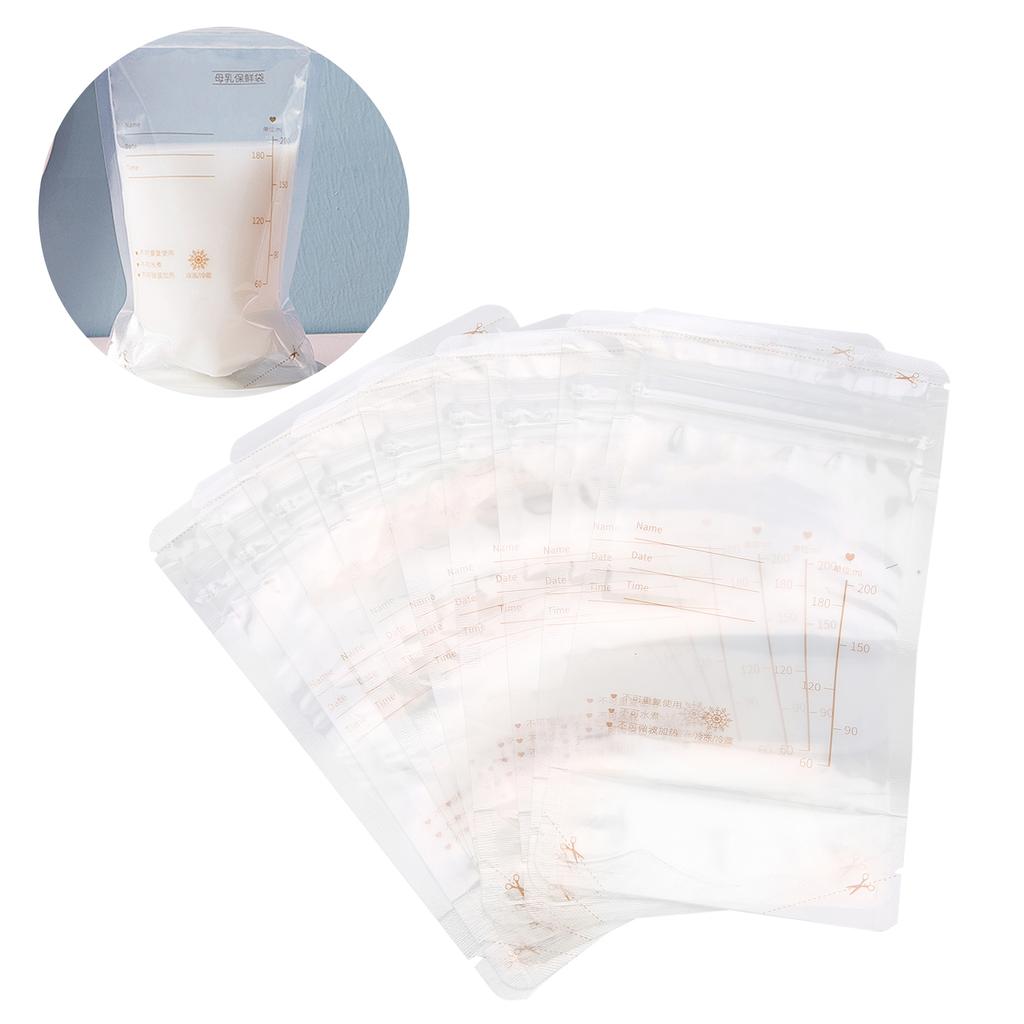 10PCS Breastmilk Storage Bags Storing PreSterilized Freezing Double Zipper Seal Bags 200ML