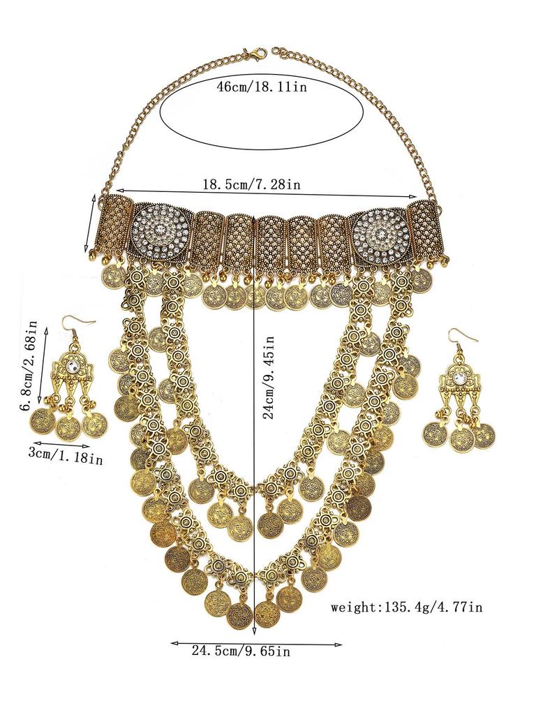 Set Collana e Orecchini Bohemien Retrò con Frange e Monete