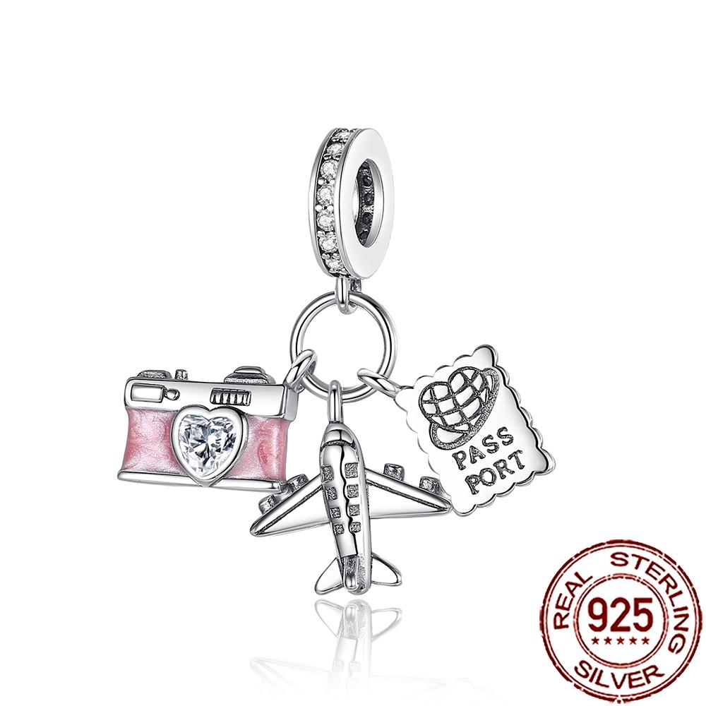 New Charms Copper Airplane Globe Suitcase Air Balloon Travel Beads Fit Original Bracelet Necklace Diy Jewelry