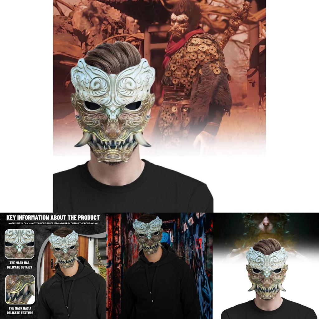 Furchteinflößende Latex Schwarzer Mythos Wukong Maske Halbes Gesicht Für Gruselige Halloween-Events Und Kostüme