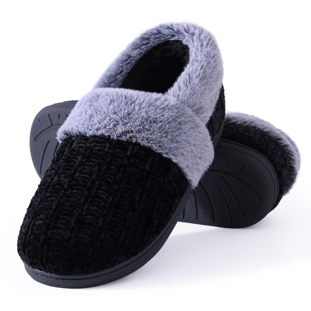 Comwarm Winter Fur House Slippers For Men Women Cozy Indoor Fleece Lined Flat Slides New Plush Knit Cotton Shoes Fuzzy Slippers