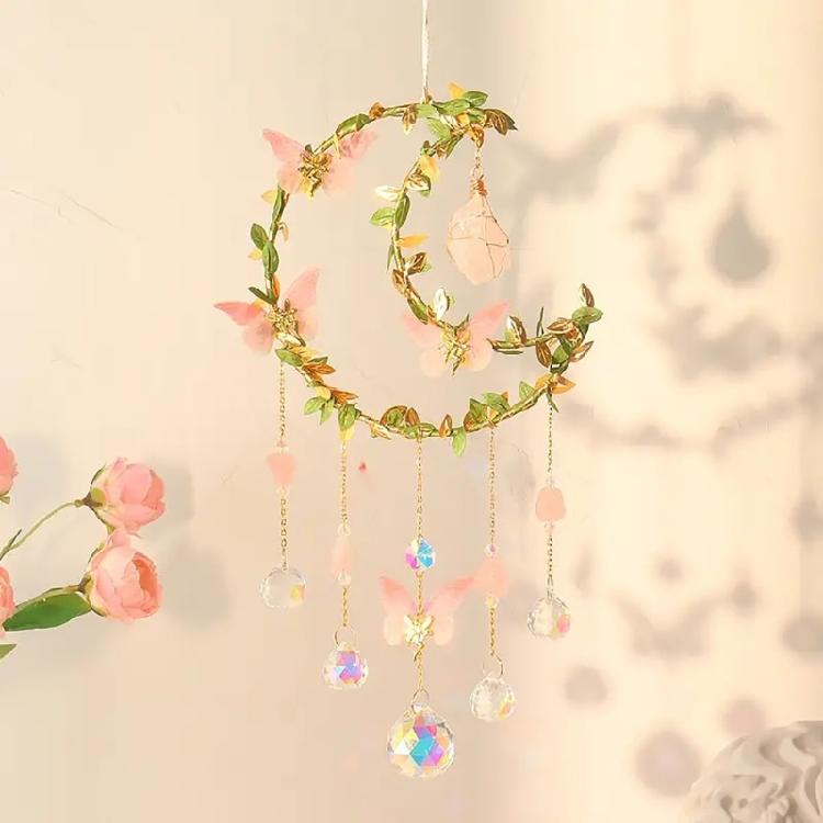 Crystal Sun Catcher with Butterfly and Moon Elements Decoration for Window Homes