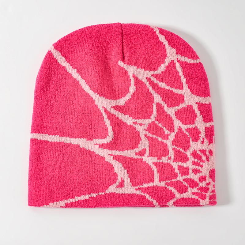 Spider Web Jacquard Knitted Beanie - Unisex Warm Winter Hat, Trendy European & American Style