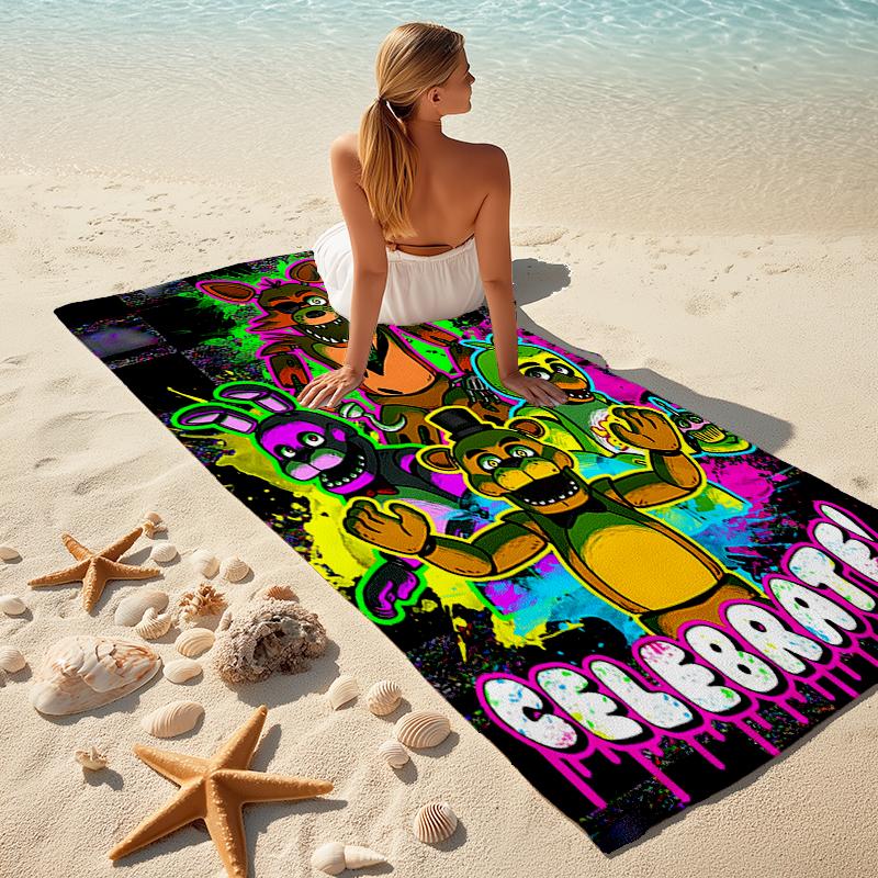 1pc Freddy Bear2 Beach Towel, Comfortable and Thick, and Swimming/Bath/Picnic/Camping Towel, Suitable for Seaside Beaches