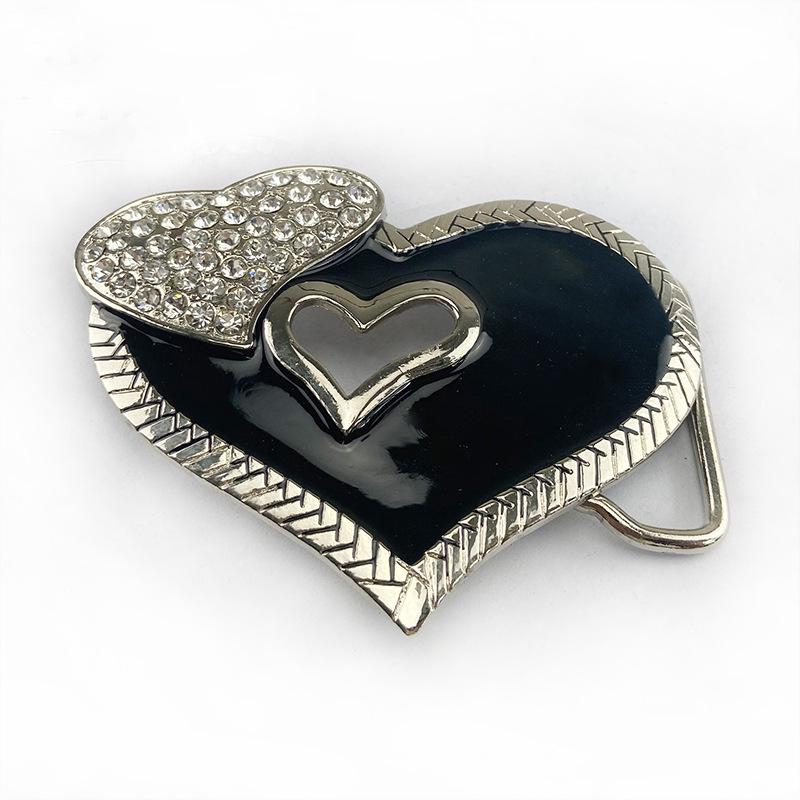 Gothic Heart-shaped Rhinestone Belt Buckle for Girls, Personalized Black, 3.8cm Smooth Plate