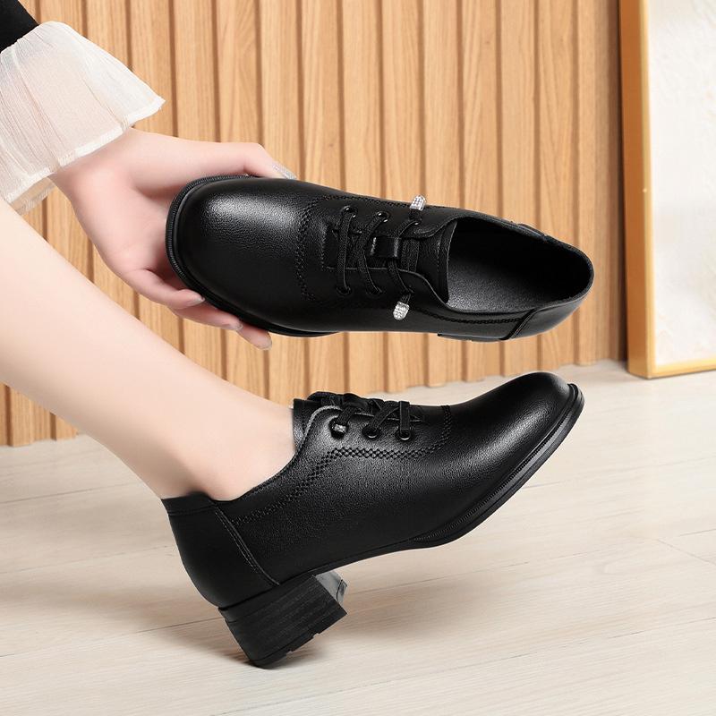 Soft Sole Mother Shoes Spring Autumn Comfortable Single Shoes Women's Leather Shoes Black Work Shoes Middle-Aged Elderly New