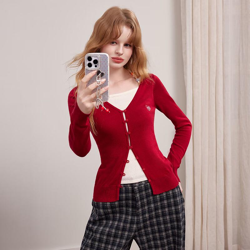 UNIFREE Women's Faux Two-Piece Embroidered Slim-Fit Knit Top