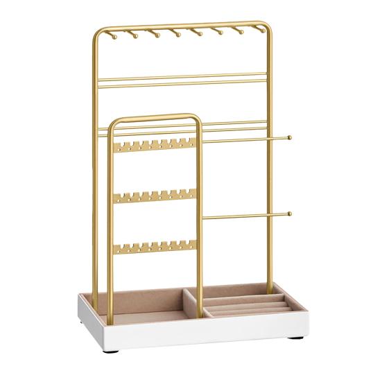 Multifunctional Jewelry Stand Metal Frame Jewelry Holder with Velvet Tray Jewelry Organizer